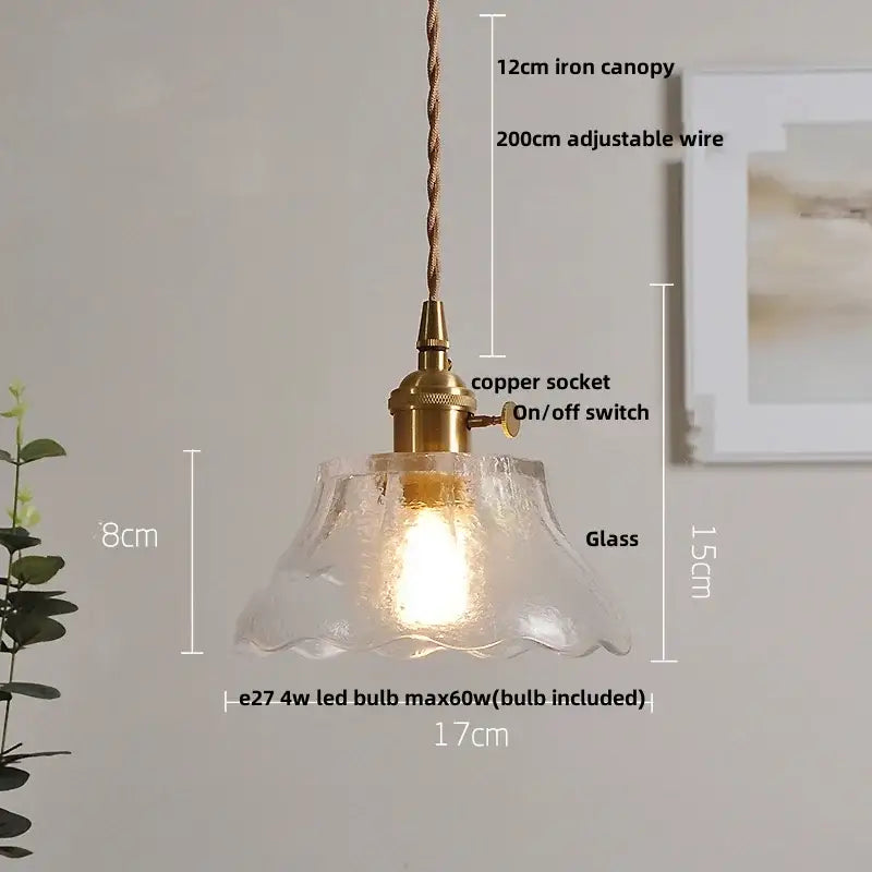 Modern ribbed clear glass pendant light kitchen brass light fixture