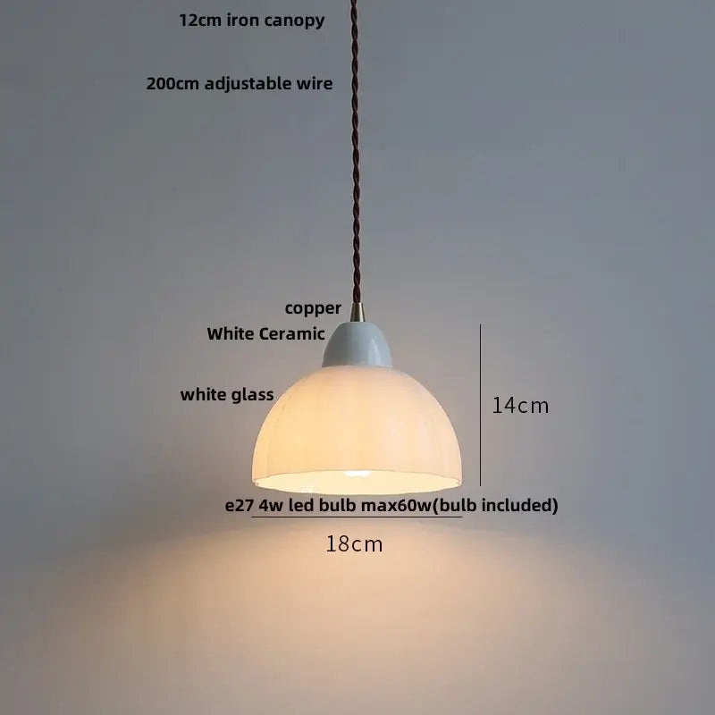 Modern ribbed copper white glass pendant lamp living room decor