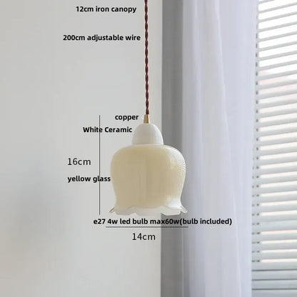 Modern ribbed copper white glass pendant lamp living room decor