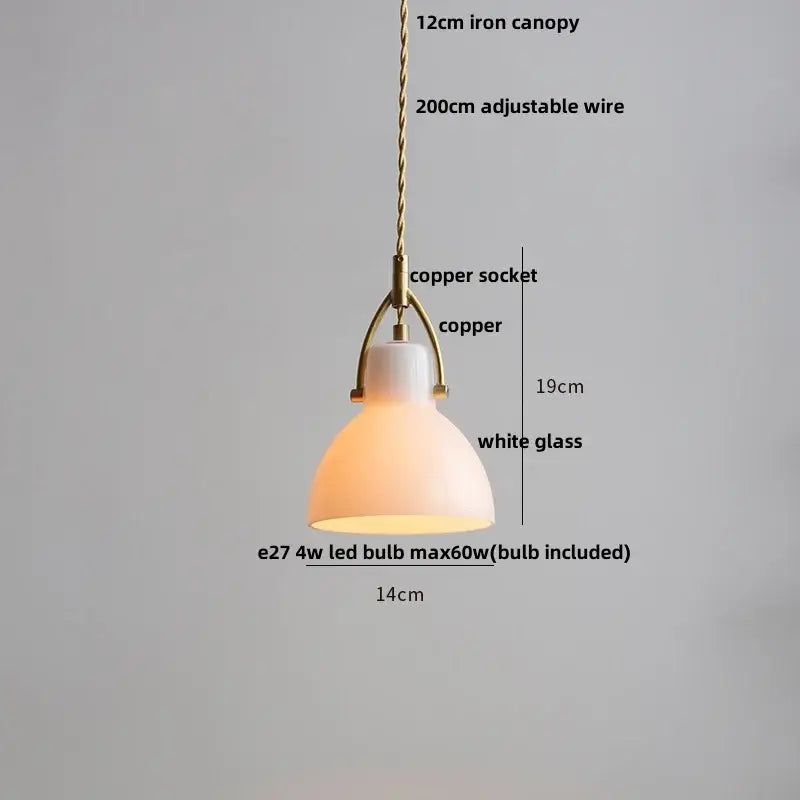 Modern ribbed copper white glass pendant lamp living room decor