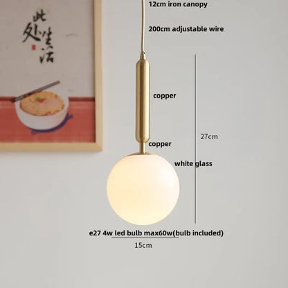 Modern ribbed copper white glass pendant lamp living room decor