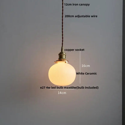 Modern ribbed copper white glass pendant lamp living room decor