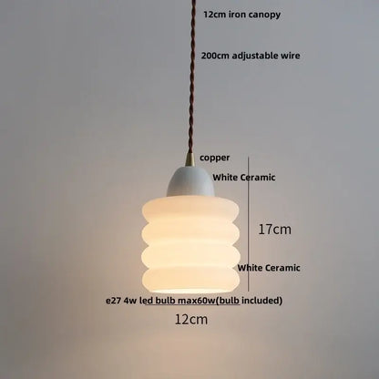 Modern ribbed copper white glass pendant lamp living room decor