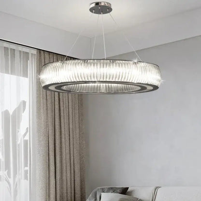 Modern ribbed crystal led ceiling pendant – living room chandelier
