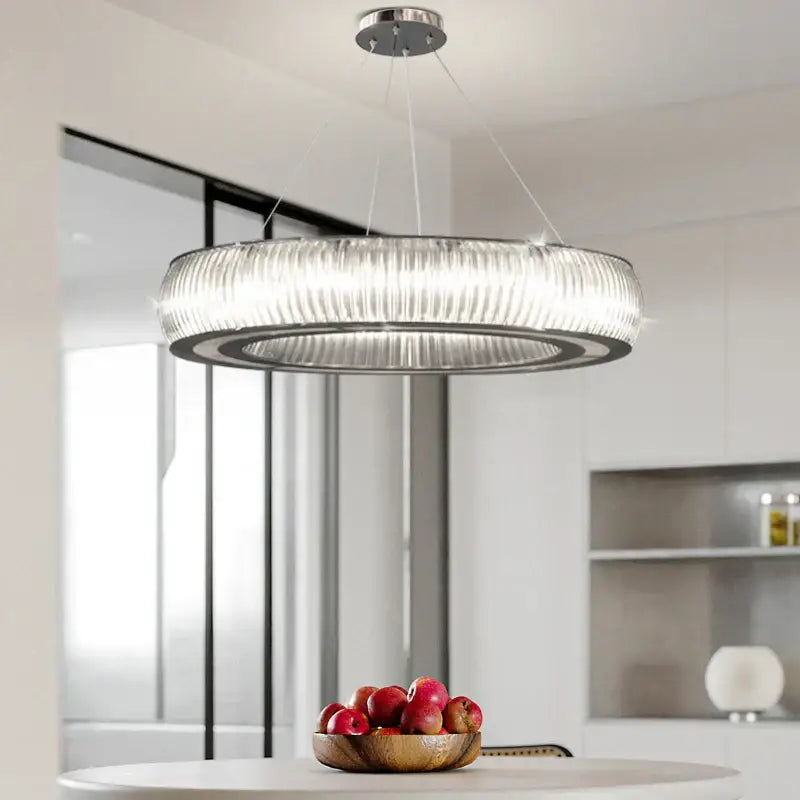 Modern ribbed crystal led ceiling pendant – living room chandelier