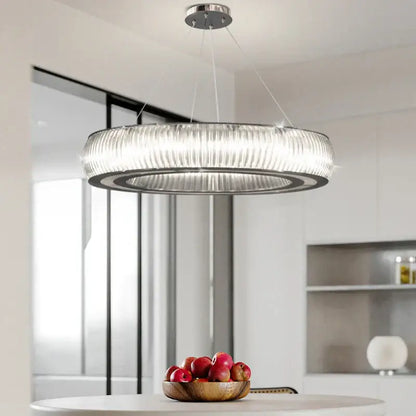Modern ribbed crystal led ceiling pendant – living room chandelier