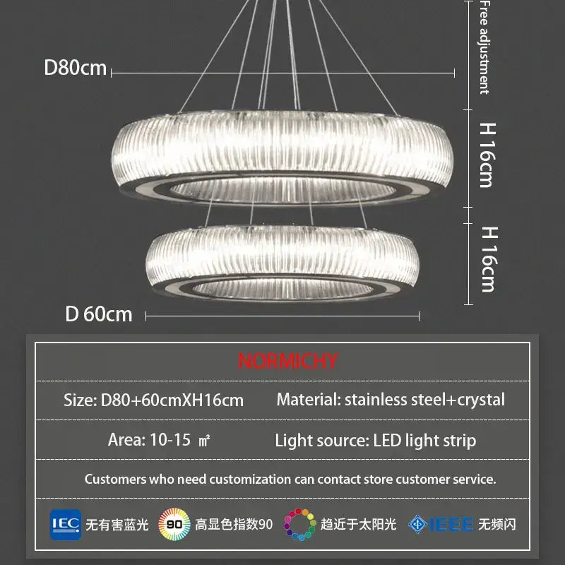 Modern ribbed crystal led ceiling pendant – living room chandelier