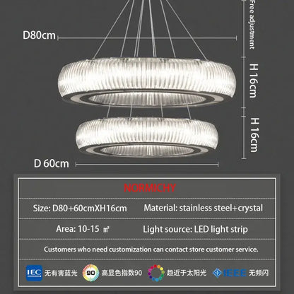 Modern ribbed crystal led ceiling pendant – living room chandelier