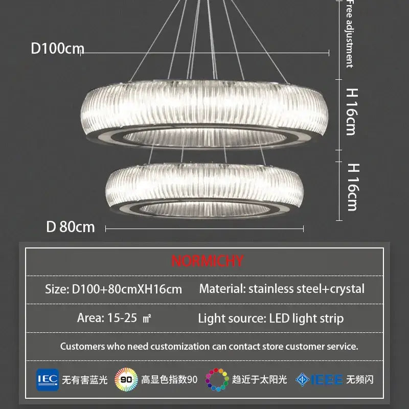 Modern ribbed crystal led ceiling pendant – living room chandelier