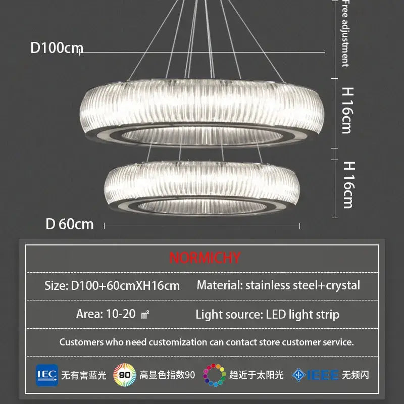 Modern ribbed crystal led ceiling pendant – living room chandelier