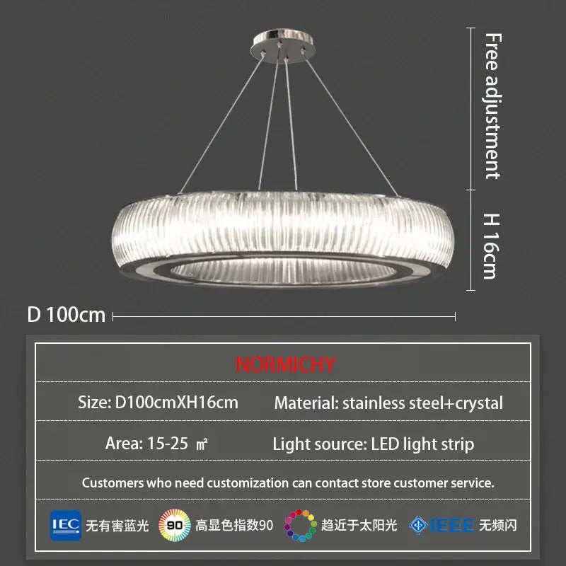 Modern ribbed crystal led ceiling pendant – living room chandelier