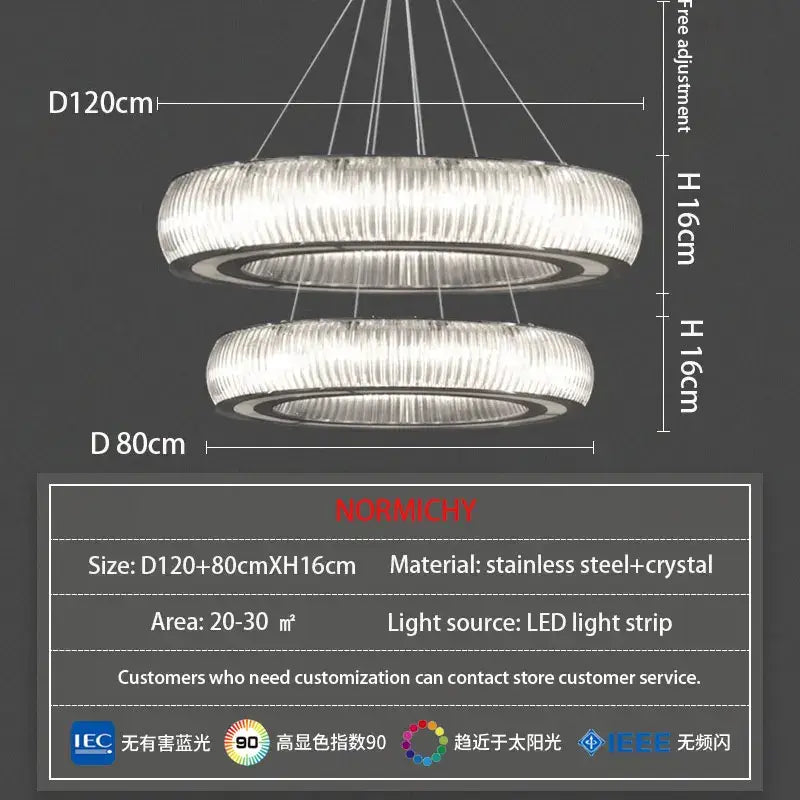 Modern ribbed crystal led ceiling pendant – living room chandelier