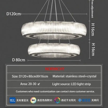 Modern ribbed crystal led ceiling pendant – living room chandelier