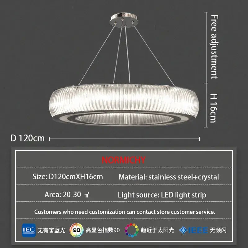 Modern ribbed crystal led ceiling pendant – living room chandelier