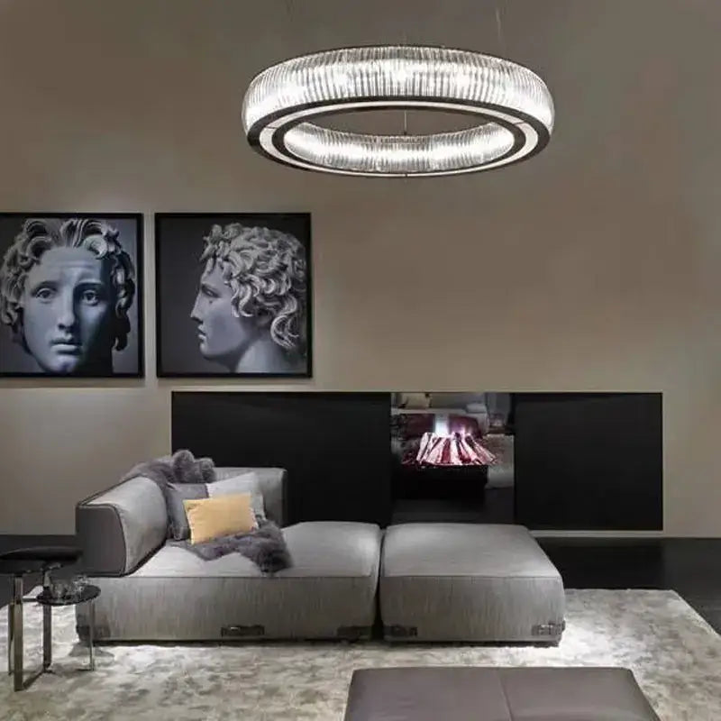 Modern ribbed crystal led ceiling pendant – living room chandelier