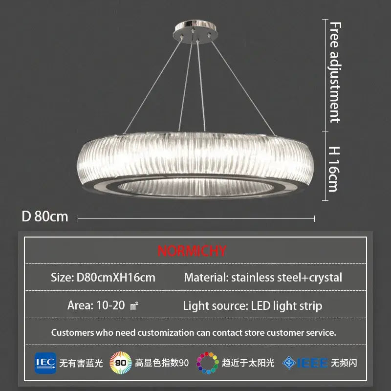 Modern ribbed crystal led ceiling pendant – living room chandelier