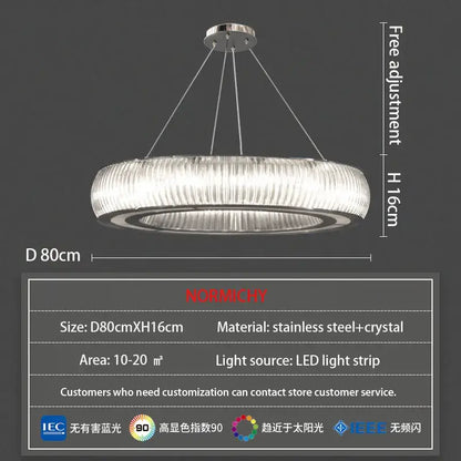 Modern ribbed crystal led ceiling pendant – living room chandelier