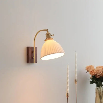 Modern ribbed glass and walnut wall lights bedroom sconce