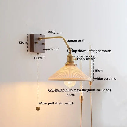 Modern ribbed glass and walnut wall lights bedroom sconce
