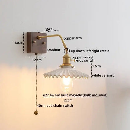Modern ribbed glass and walnut wall lights bedroom sconce