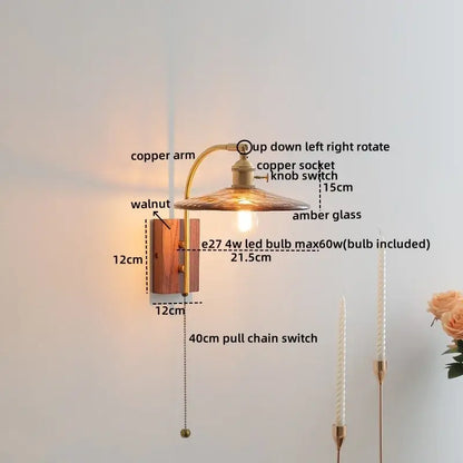 Modern ribbed glass and walnut wall lights bedroom sconce