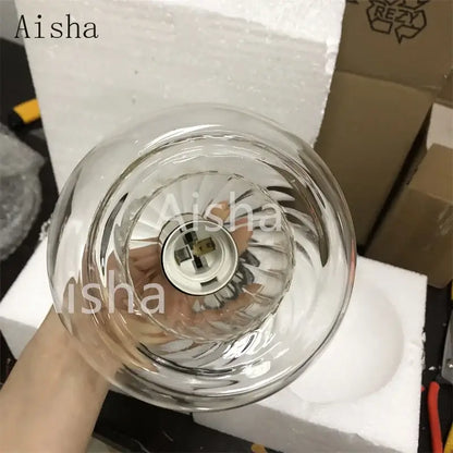 Modern ribbed glass ball led pendant light kitchen hanging lamp