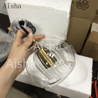 Modern ribbed glass ball led pendant light kitchen hanging lamp