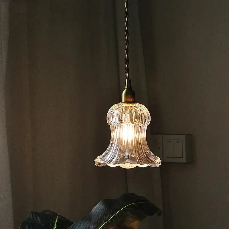 Modern ribbed glass brass led pendant light dining room