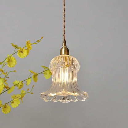 Modern ribbed glass brass led pendant light dining room