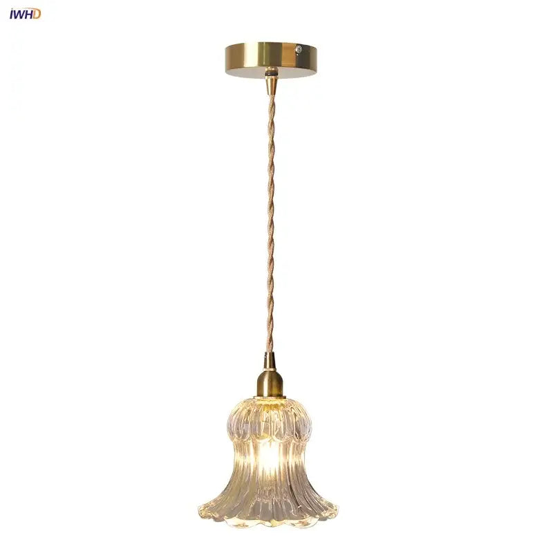 Modern ribbed glass brass led pendant light dining room