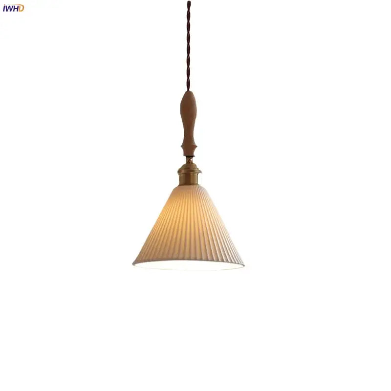 Modern ribbed glass ceramic led pendant lamp dining room brass finish