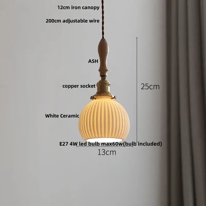 Modern ribbed glass ceramic led pendant lamp dining room brass finish