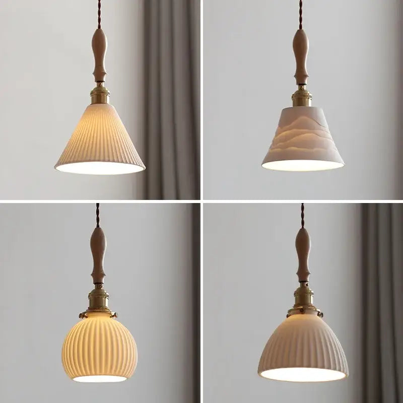 Modern ribbed glass ceramic led pendant lamp dining room brass finish