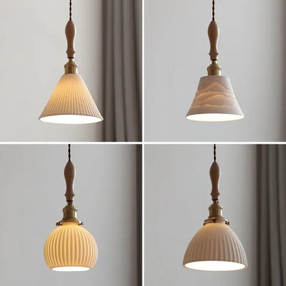 Modern ribbed glass ceramic led pendant lamp dining room brass finish