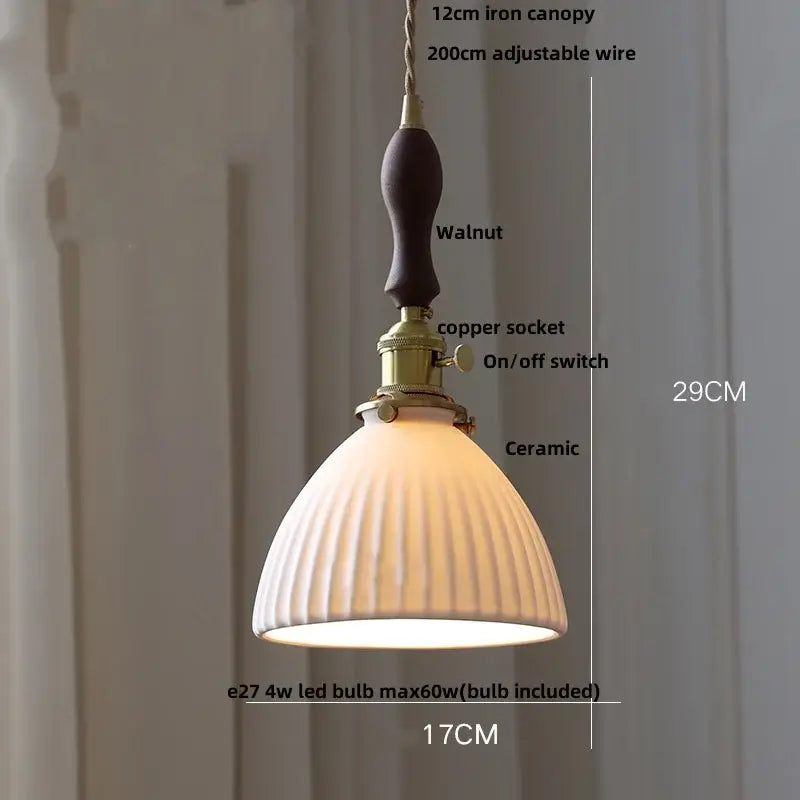 Modern ribbed glass ceramic led pendant lamp dining room brass finish