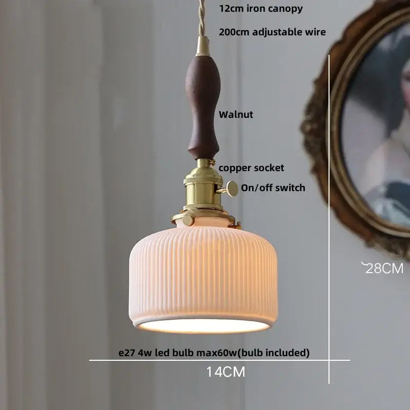 Modern ribbed glass ceramic led pendant lamp dining room brass finish