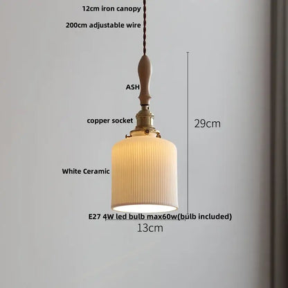 Modern ribbed glass ceramic led pendant lamp dining room brass finish
