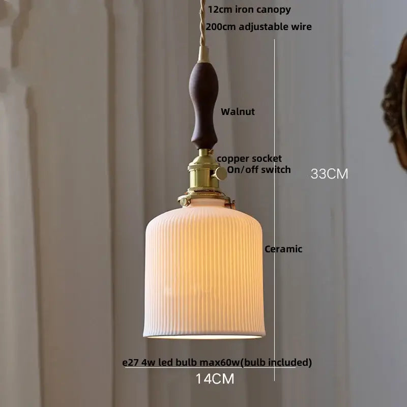 Modern ribbed glass ceramic led pendant lamp dining room brass finish