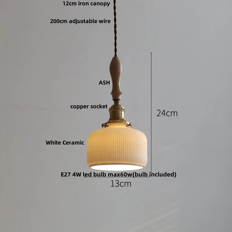 Modern ribbed glass ceramic led pendant lamp dining room brass finish