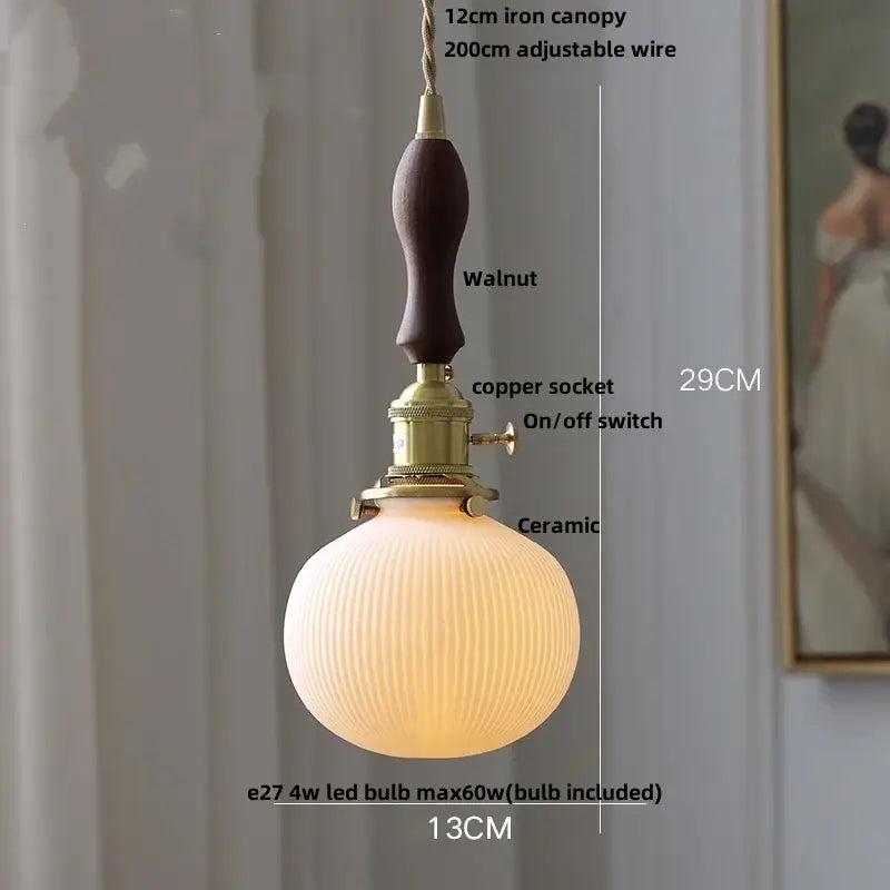 Modern ribbed glass ceramic led pendant lamp dining room brass finish