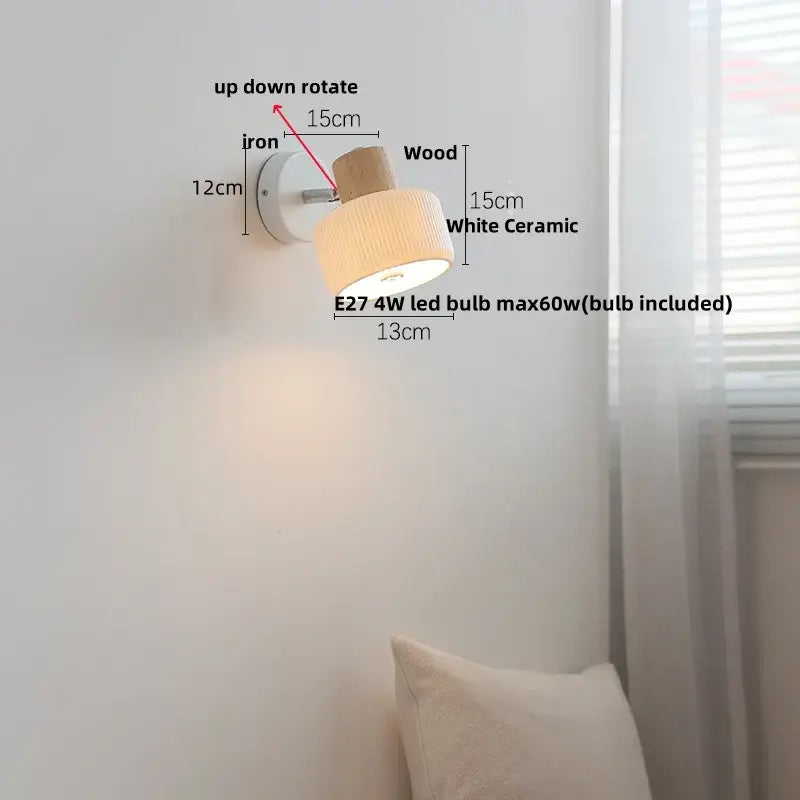 Modern ribbed glass ceramic led wall lights bedroom wood base lamp