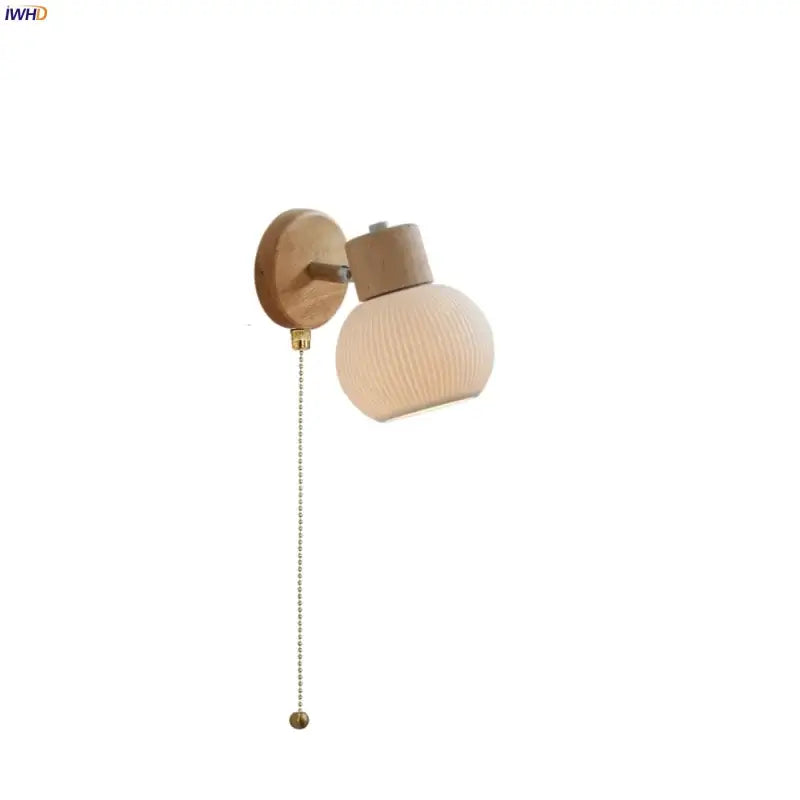 Modern ribbed glass ceramic led wall lights bedroom wood base lamp