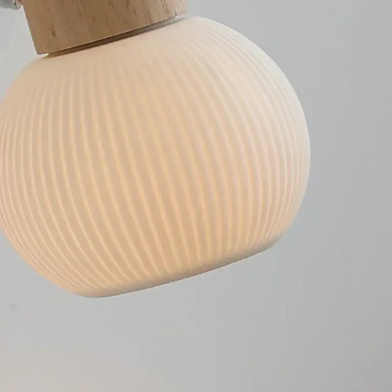 Modern ribbed glass ceramic led wall lights bedroom wood base lamp