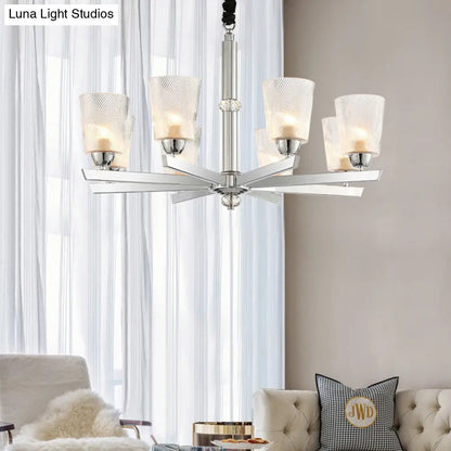 DecorBites™ Modern Ribbed Glass Chandelier Pendant - Chrome Finish, 6 Lights for Living Room Ceiling