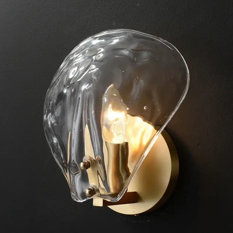 Modern ribbed glass copper led wall lamp for bedroom decor