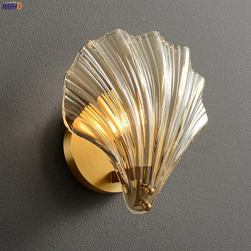 Modern ribbed glass copper led wall lamp for bedroom decor