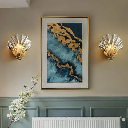 Modern ribbed glass copper led wall lamp for bedroom decor