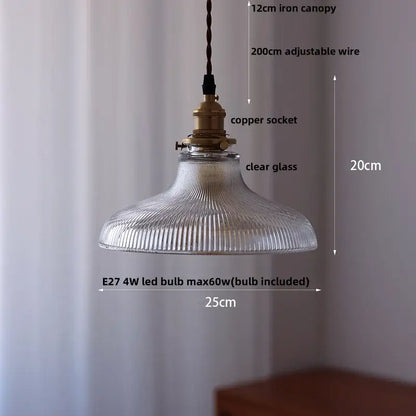 Modern ribbed glass led pendant light wood & brass kitchen chandelier