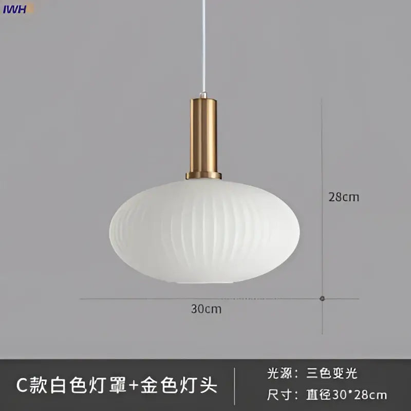 Modern ribbed glass pendant lights for dining room with brass stem