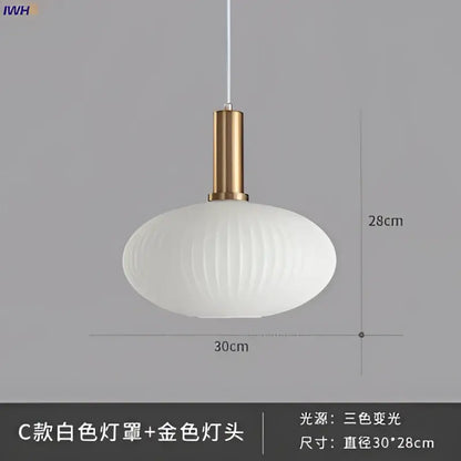 Modern ribbed glass pendant lights for dining room with brass stem